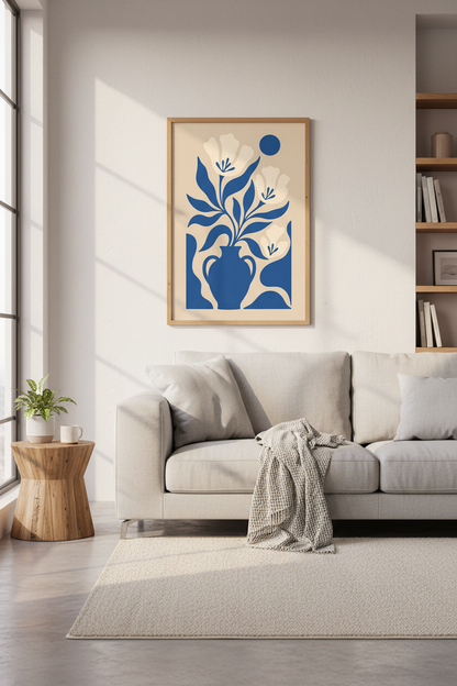 Blue Floral Wall Art Print | Abstract Vase Decor | Modern Poster