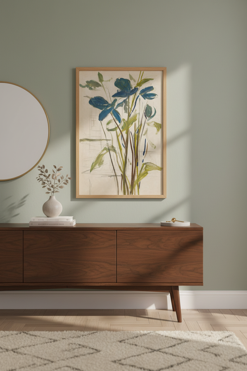Blue Botanical Print | Abstract Floral Artwork, Living Room Decor