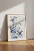 Blue Bamboo and Birds Art Print | Japanese Style Watercolor | Zen Nature Decor