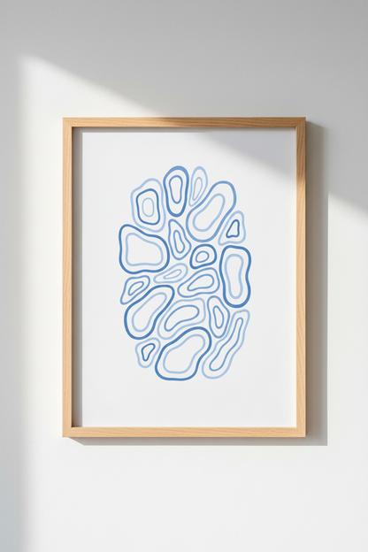 Blue Abstract Line Art Print | Modern Minimalist Organic Shape Poster | Bedroom Decor