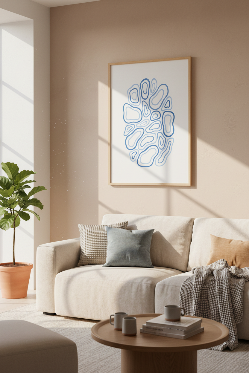 Blue Abstract Line Art Print | Modern Minimalist Organic Shape Poster | Bedroom Decor