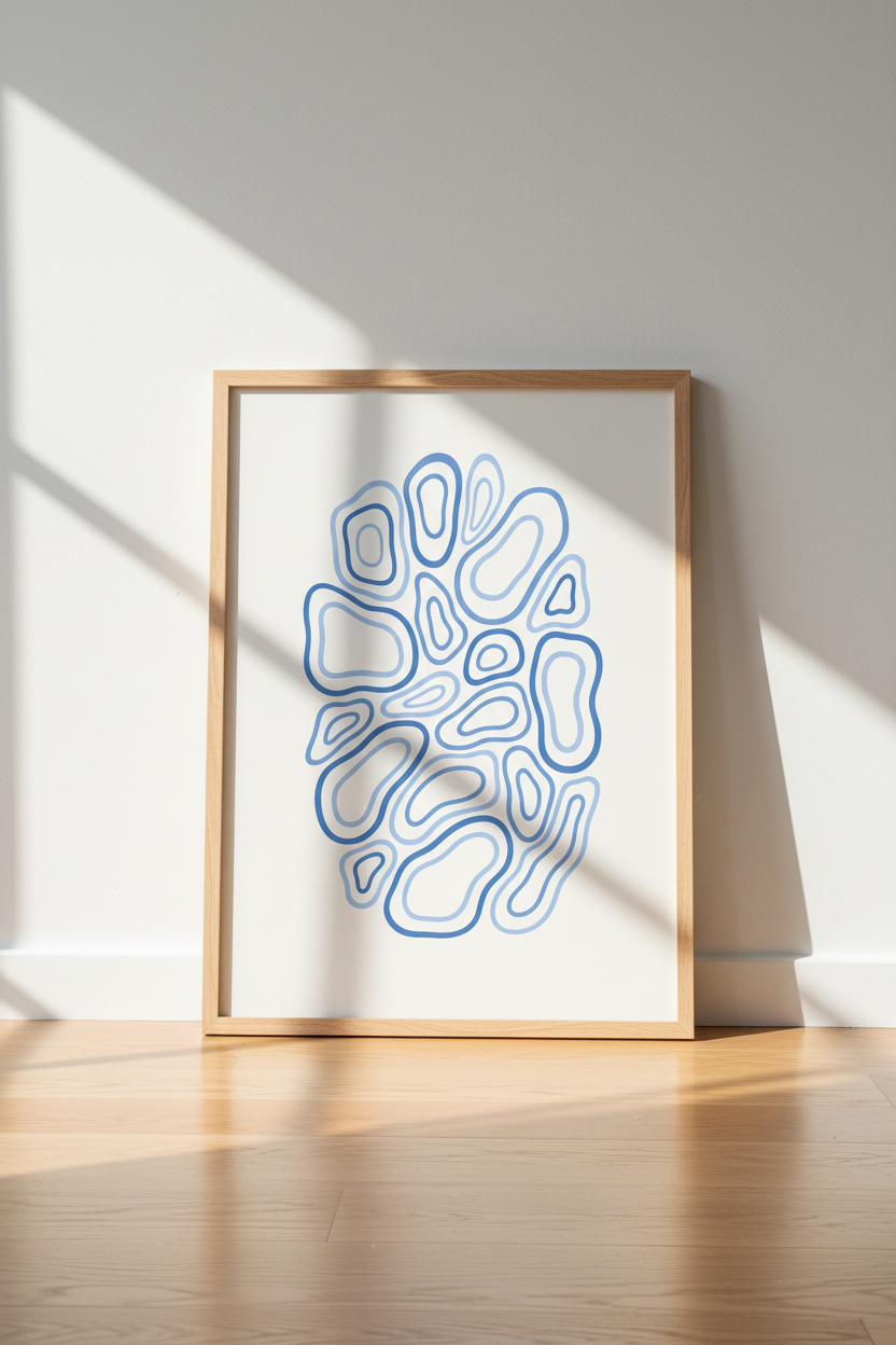Blue Abstract Line Art Print | Modern Minimalist Organic Shape Poster | Bedroom Decor