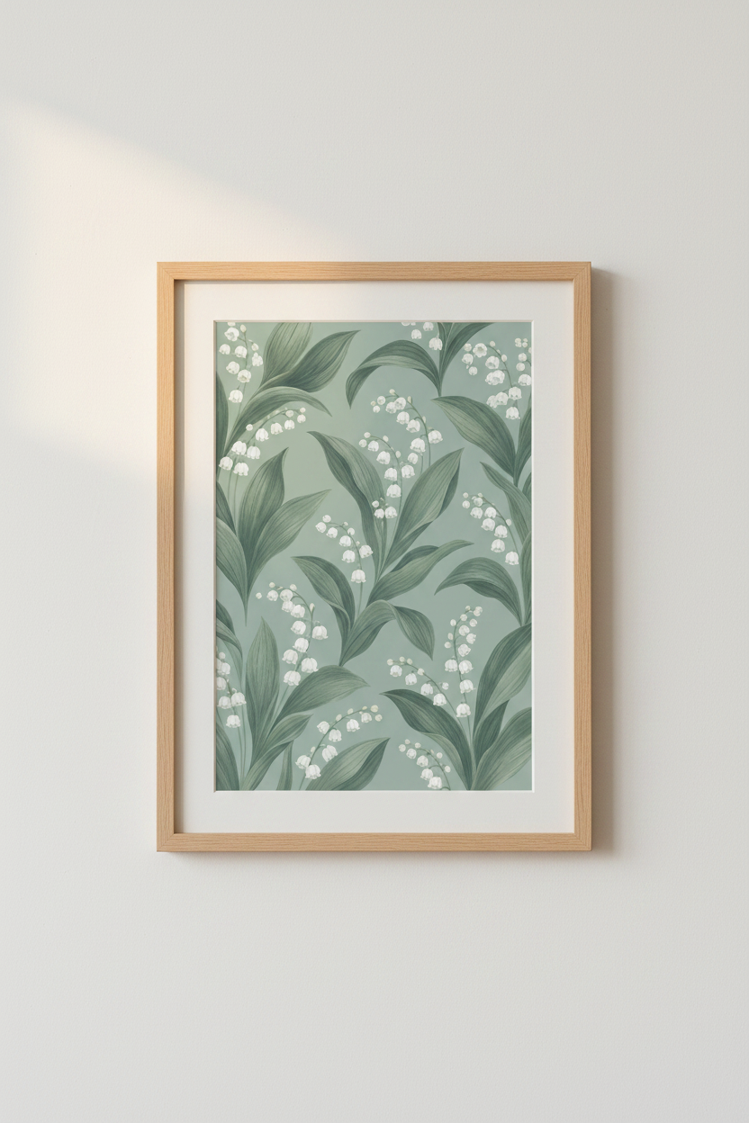 Lily of the Valley Botanical Print | Sage Green Floral Decor | Cottagecore Wall Art
