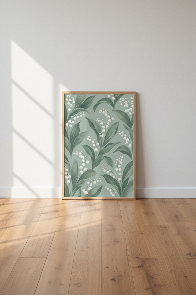 Lily of the Valley Botanical Print | Sage Green Floral Decor | Cottagecore Wall Art