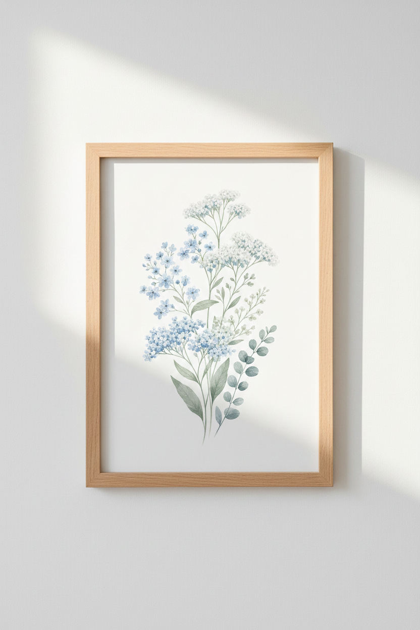 Blue Wildflower Watercolor Wall Art | Botanical Floral Poster | Guest Room Decor