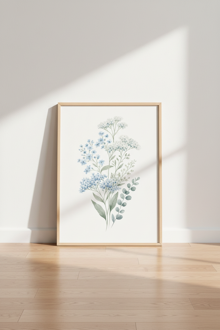 Blue Wildflower Watercolor Wall Art | Botanical Floral Poster | Guest Room Decor