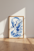 Japanese Crane Wall Art Print | Blue Chinoiserie Decor | Zen Asian Poster