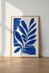 Blue Botanical Leaf Wall Art Print | Modern Indigo Poster | Mediterranean Decor