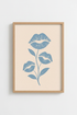 Preppy Lips Wall Art Print | Blue Floral Botanical Decor | Trendy Aesthetic Poster