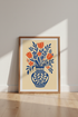 Modern Folk Floral Wall Art | Blue and Orange Tulip Vase | Living Room Decor Poster