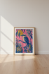 Kookaburra & Native Flowers Wall Art | Pink & Blue Modern Poster | Living Room Decor