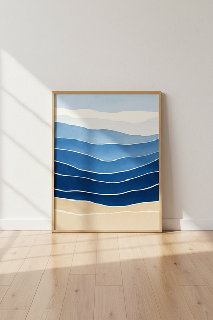 Abstract Ocean Waves Wall Art Print | Navy Blue Coastal Decor | Minimalist Poster