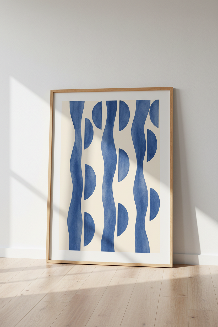 Abstract Fluid Blue Shapes Wall Art | Living Room Decor | Minimalist Watercolor Poster