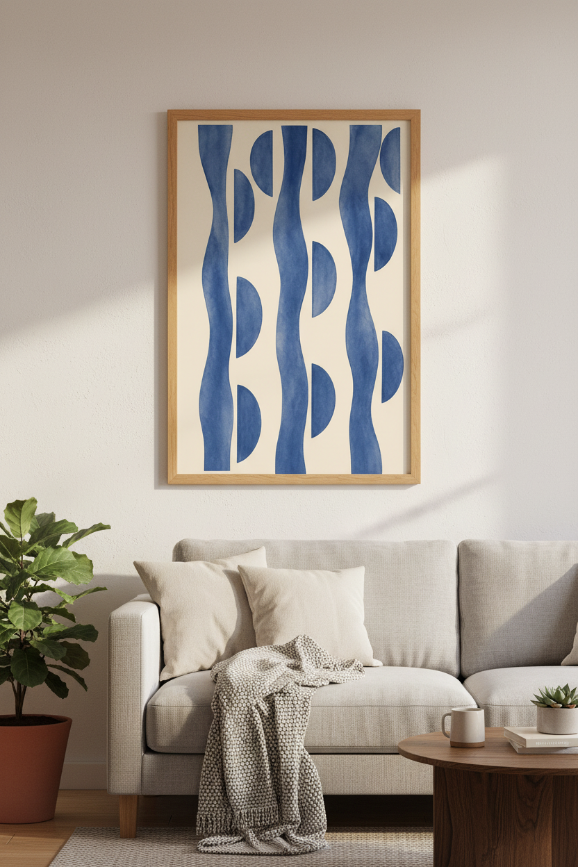 Abstract Fluid Blue Shapes Wall Art | Living Room Decor | Minimalist Watercolor Poster