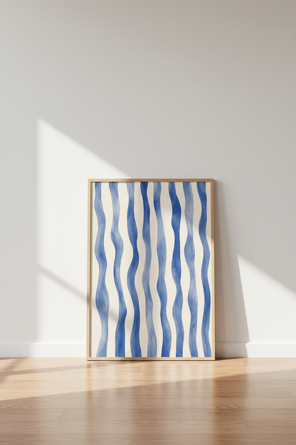 Abstract Blue Waves Wall Art | Indigo Watercolor Stripes, Coastal Bedroom Decor