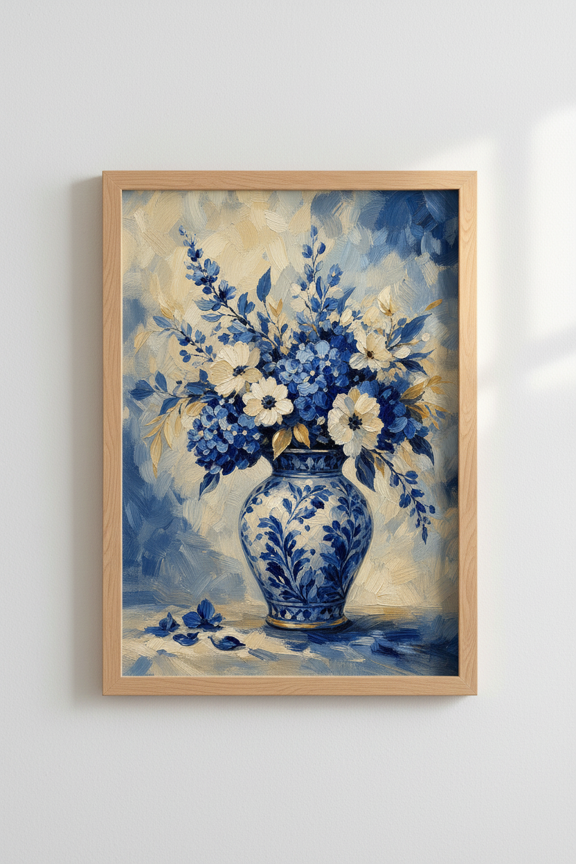 Blue Floral Canvas Print | Chinoiserie Botanical Art, French Country Decor