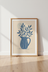Blue Botanical Vase Wall Art | Minimalist Mediterranean Print | Boho Kitchen Decor Poster