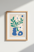 Abstract Floral Art | Modern Teal & Blue Vase Decor | Minimalist Poster