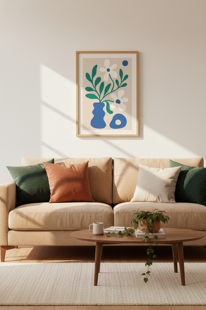 Abstract Floral Art | Modern Teal &amp; Blue Vase Decor | Minimalist Poster