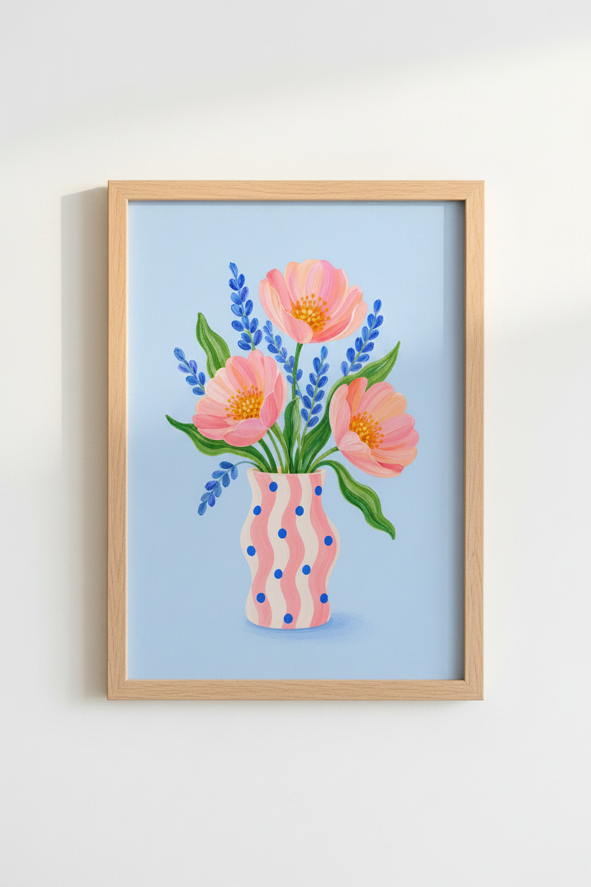 Pastel Floral Art Print | Pink Poppy Flower Poster, Whimsical Bedroom Decor