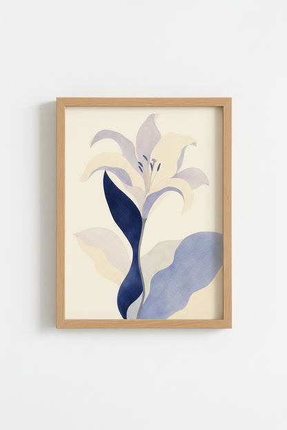 lilac lily wall art | Abstract floral, cream &amp; lavender tones | Living Room Decor Poster