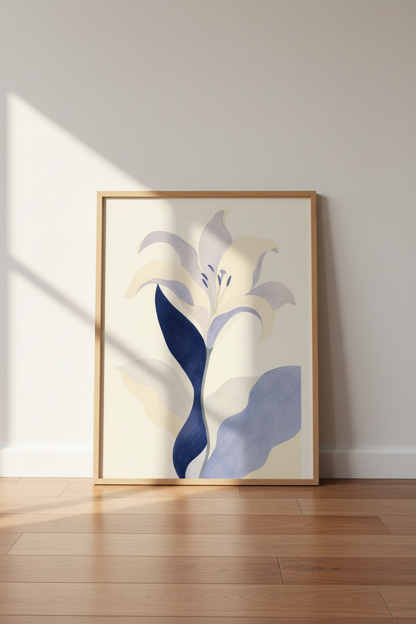 lilac lily wall art | Abstract floral, cream &amp; lavender tones | Living Room Decor Poster
