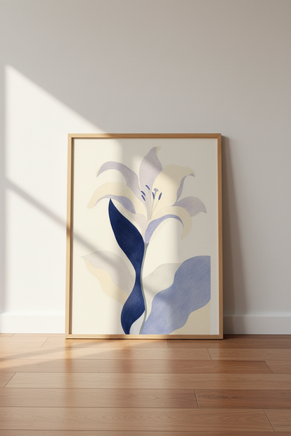 lilac lily wall art | Abstract floral, cream &amp; lavender tones | Living Room Decor Poster