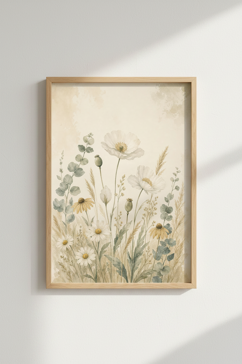 Watercolor Botanical Wall Art Print | Living Room Decor | Vintage Floral Poster