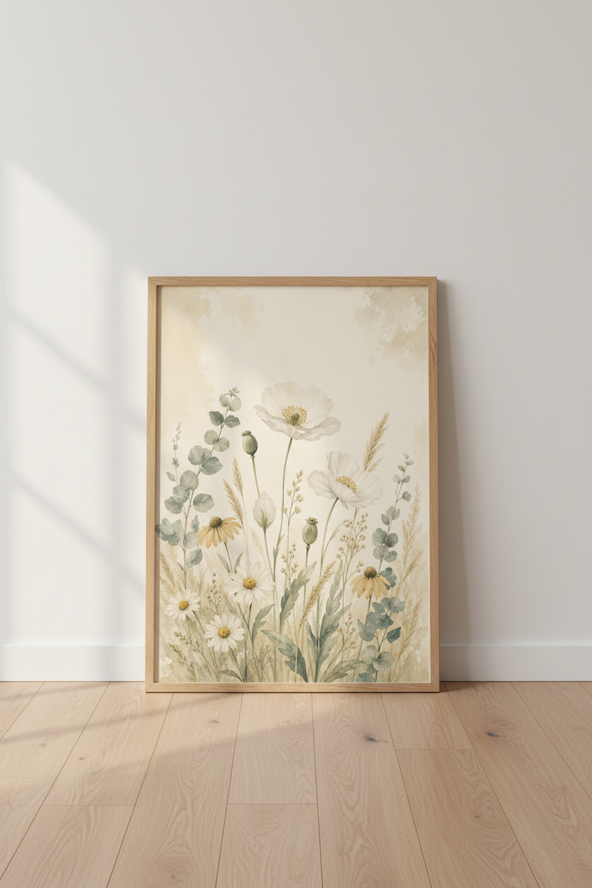 Watercolor Botanical Wall Art Print | Living Room Decor | Vintage Floral Poster