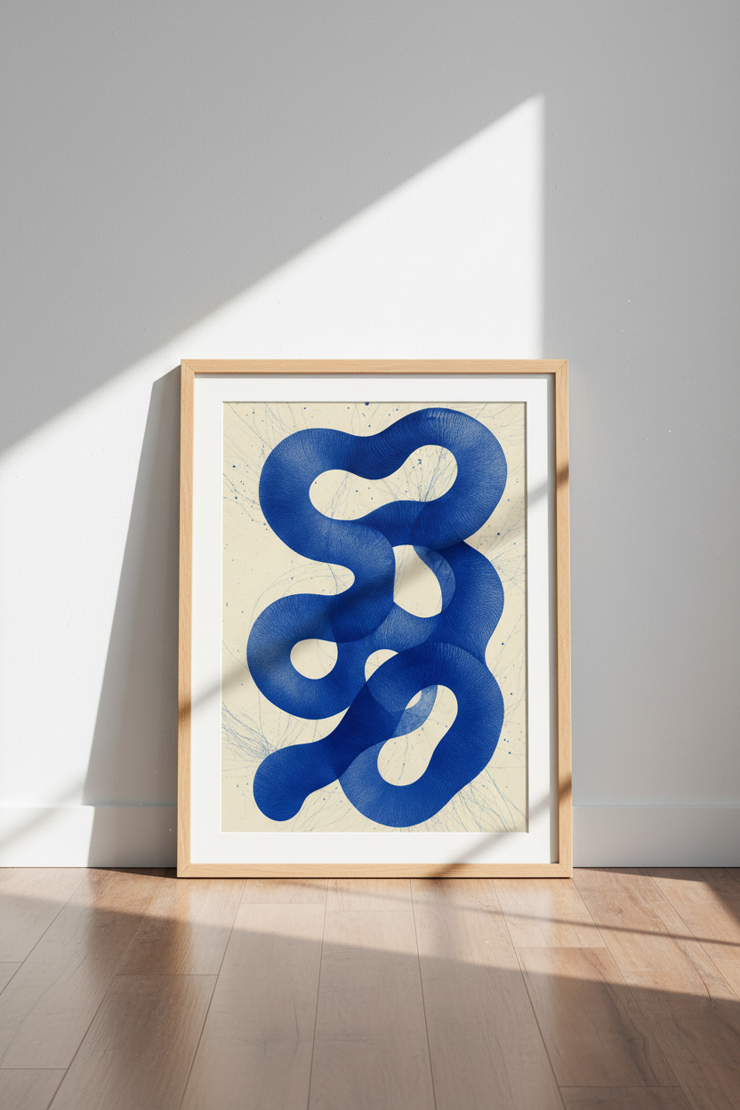 Abstract Blue Swirl Wall Art | Indigo Organic Shapes Poster, Modern Living Room Decor