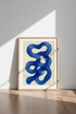 Abstract Blue Swirl Wall Art | Indigo Organic Shapes Poster, Modern Living Room Decor