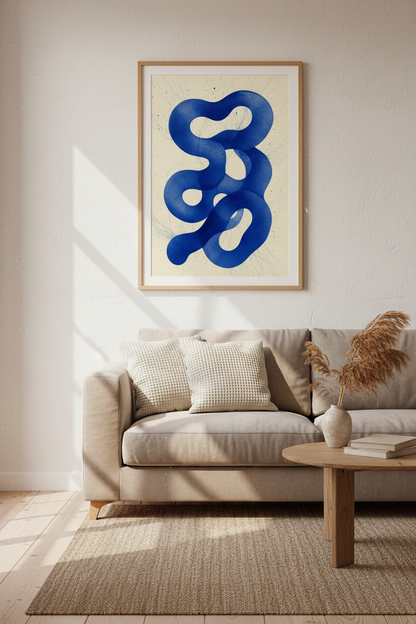 Abstract Blue Swirl Wall Art | Indigo Organic Shapes Poster, Modern Living Room Decor