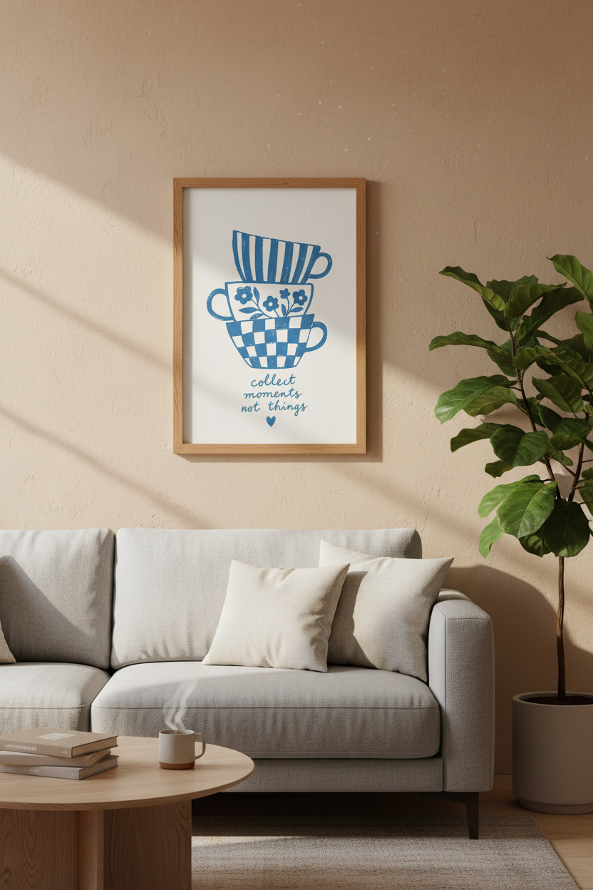 Blue Kitchen Wall Art Print | Teacup Decor | Danish Pastel Poster