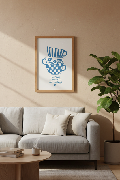 Blue Kitchen Wall Art Print | Teacup Decor | Danish Pastel Poster