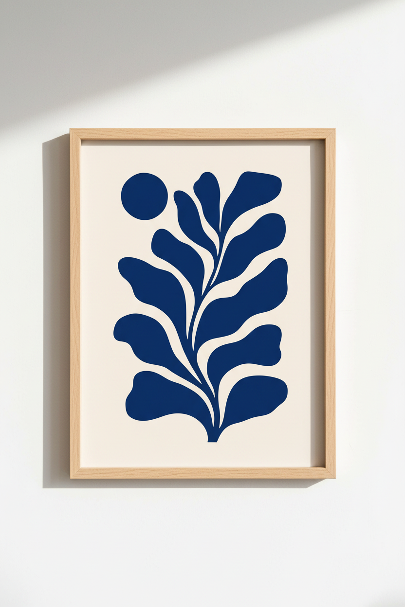 Navy Leaf Wall Art | Abstract, Deep Blue Living Room Decor