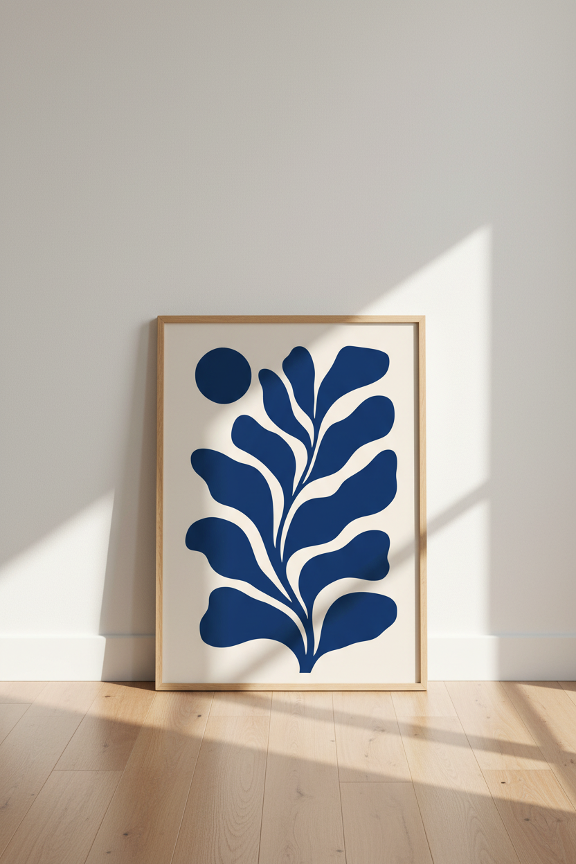 Navy Leaf Wall Art | Abstract, Deep Blue Living Room Decor