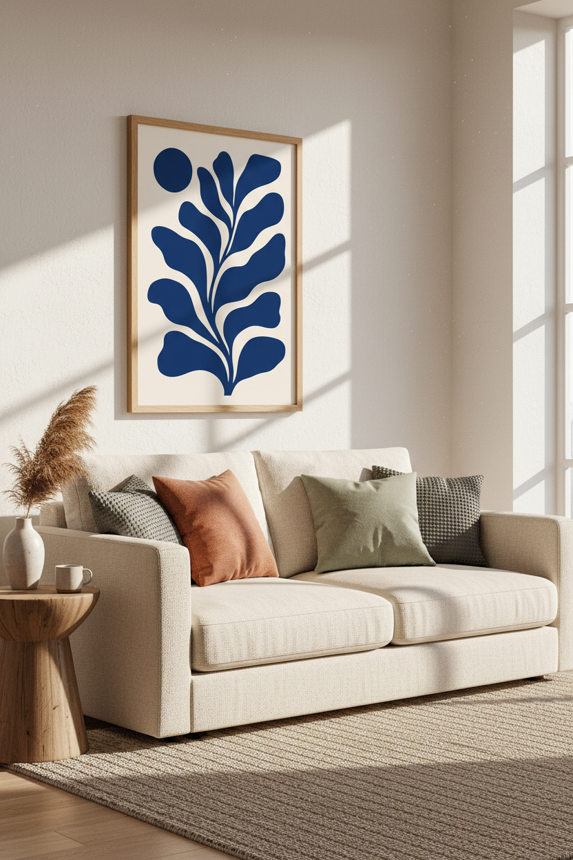 Navy Leaf Wall Art | Abstract, Deep Blue Living Room Decor