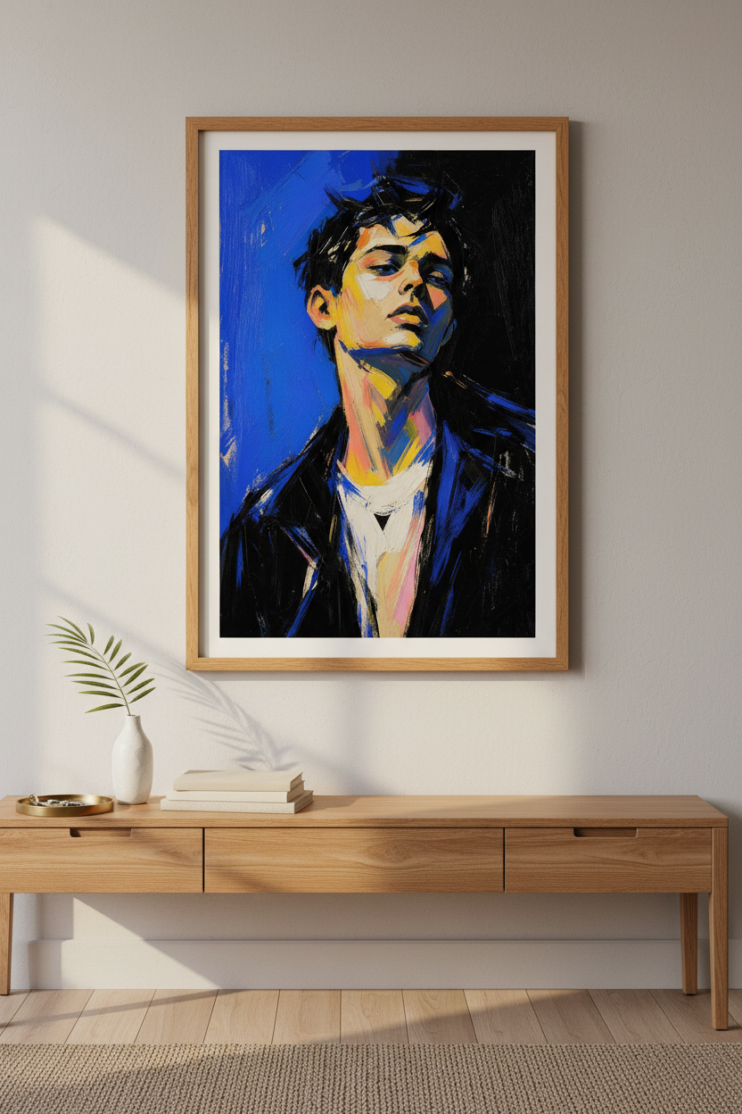 Abstract Portrait | Expressionist Style, Bold Blues | Living Room Decor