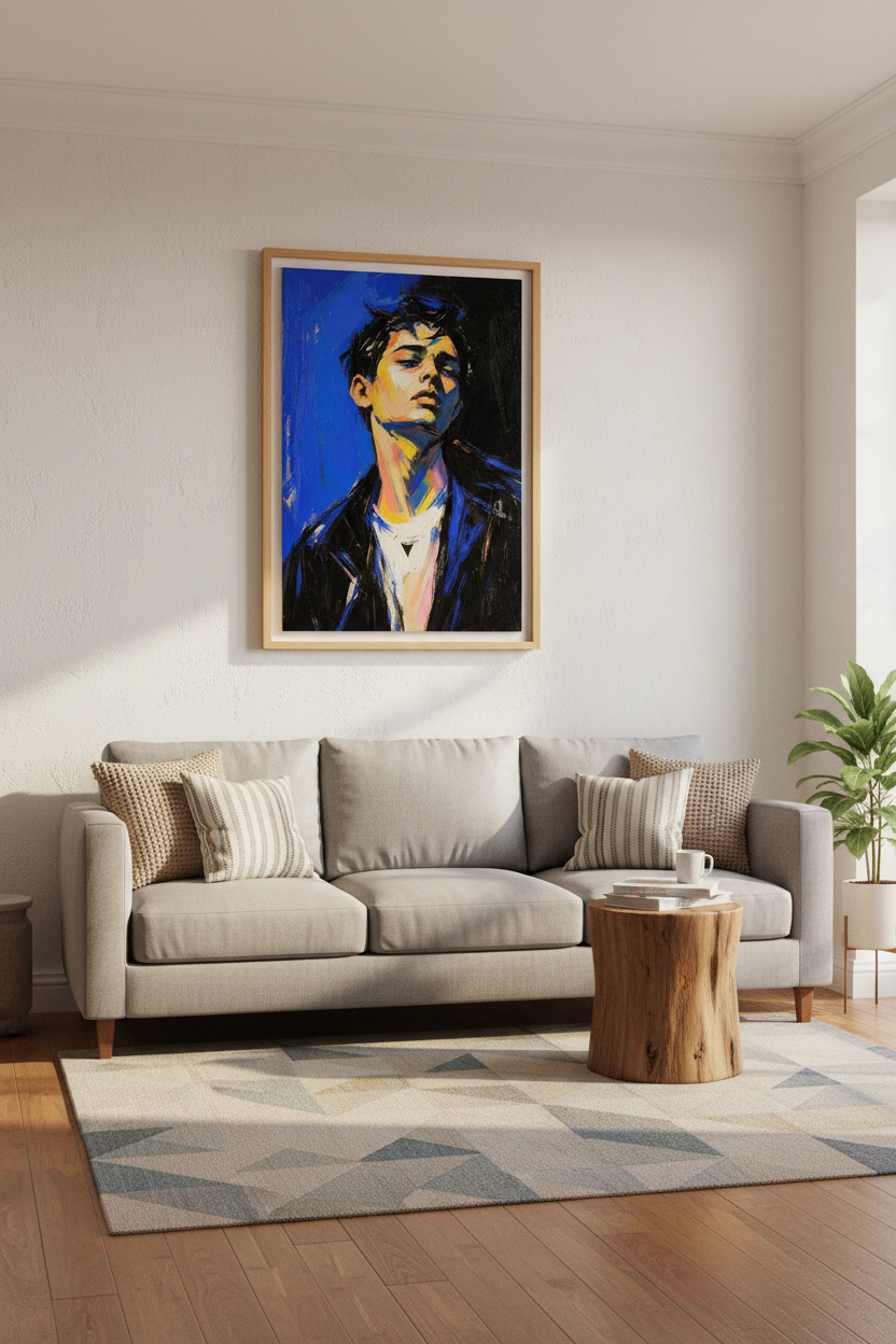 Abstract Portrait | Expressionist Style, Bold Blues | Living Room Decor