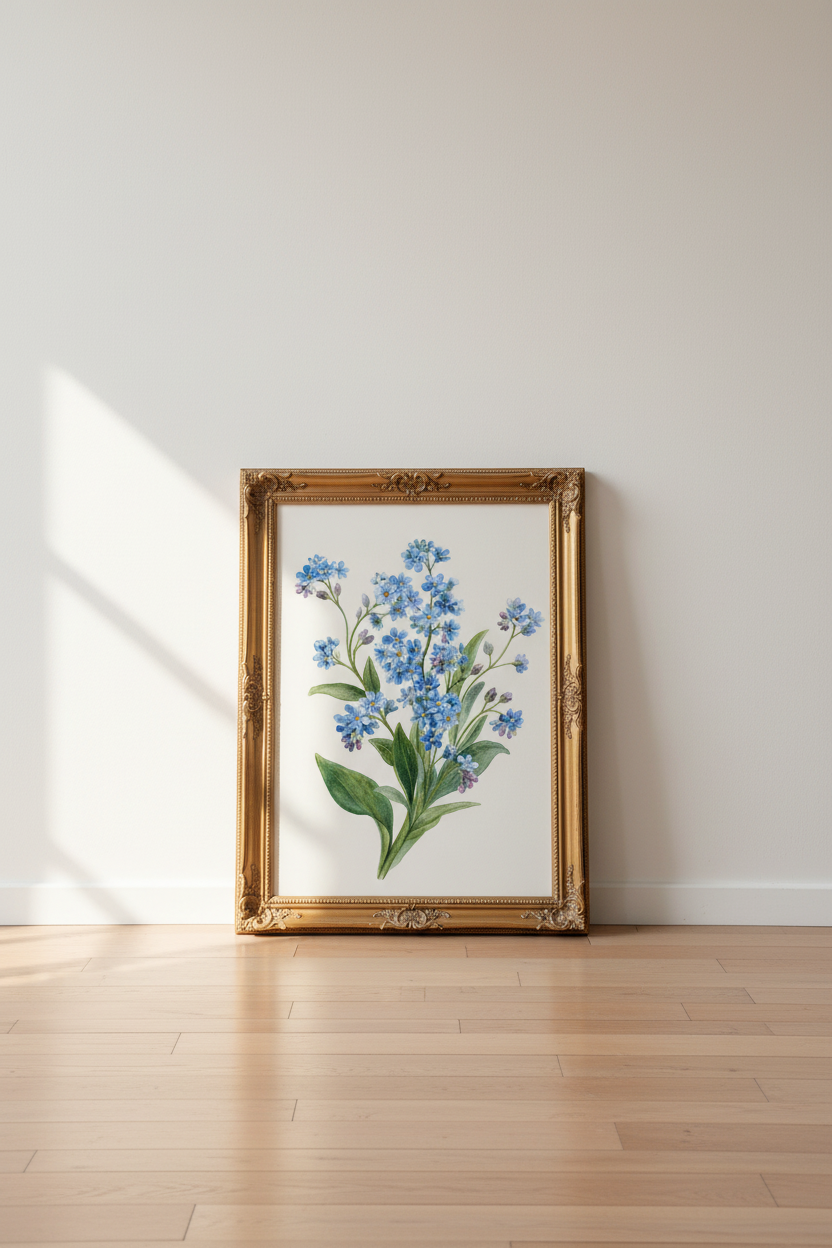 Blue Floral Wall Art | Watercolor Botanical Decor | Living Room Poster