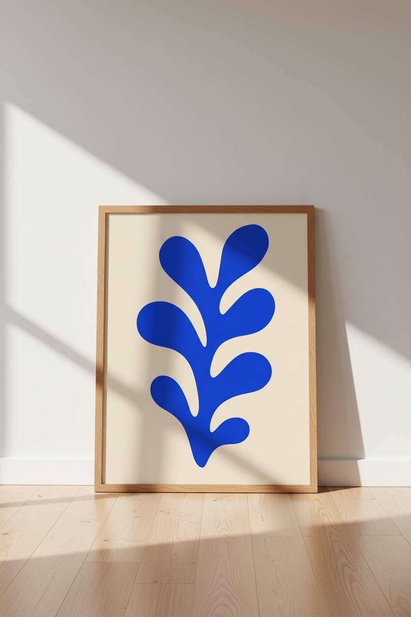 Blue Coral Cutout Wall Art Print | Matisse Style Modern Decor | Minimalist Poster