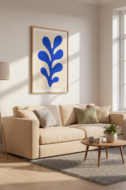 Blue Coral Cutout Wall Art Print | Matisse Style Modern Decor | Minimalist Poster