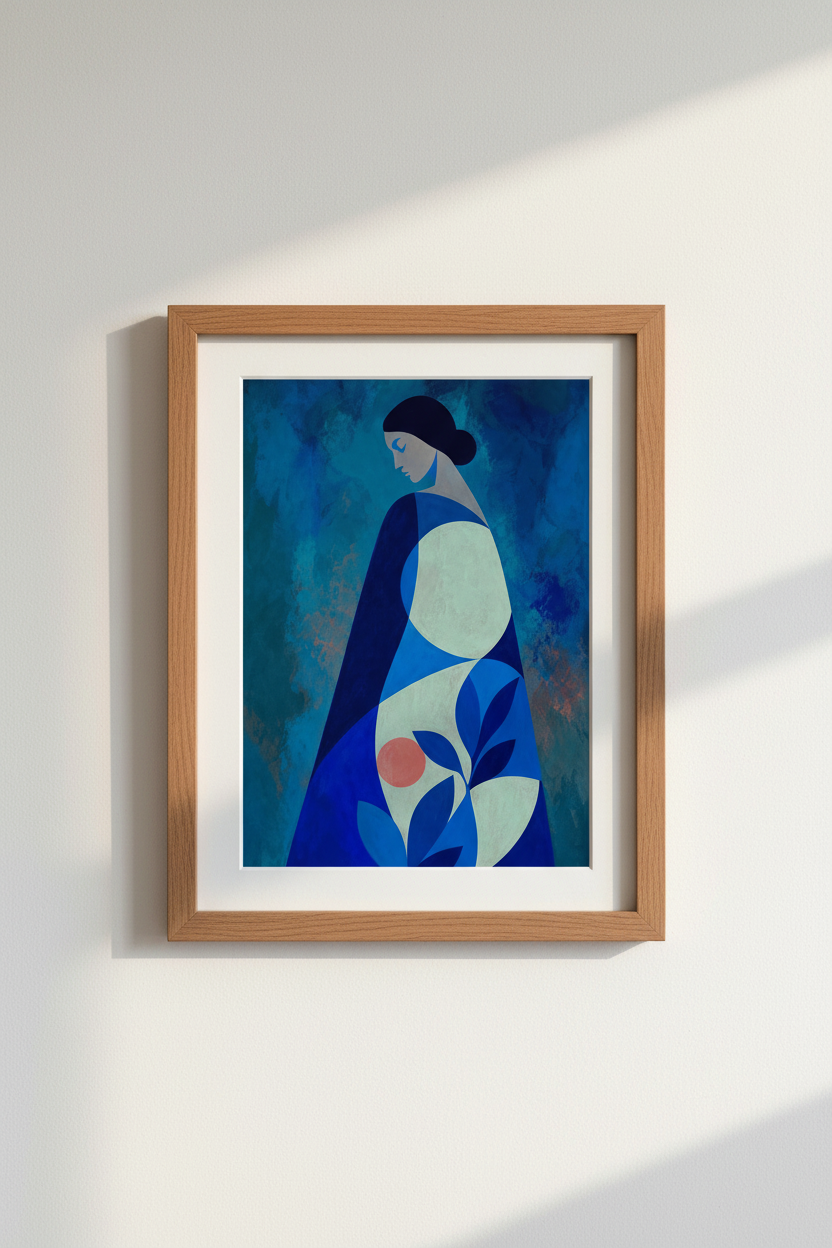 Blue Abstract Art | Geometric Indigo Tones, Living Room Decor