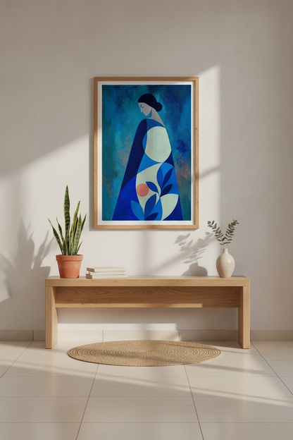 Blue Abstract Art | Geometric Indigo Tones, Living Room Decor