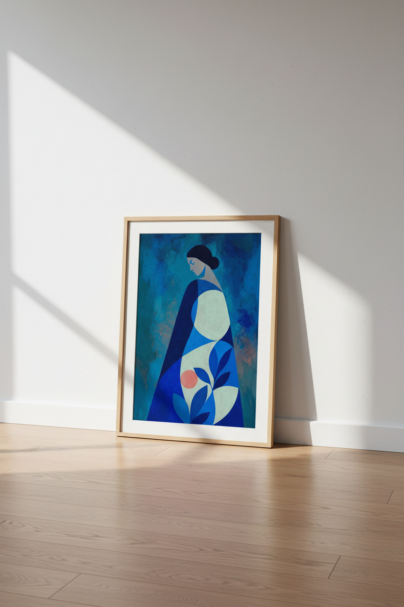 Blue Abstract Art | Geometric Indigo Tones, Living Room Decor