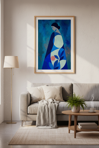 Blue Abstract Art | Geometric Indigo Tones, Living Room Decor