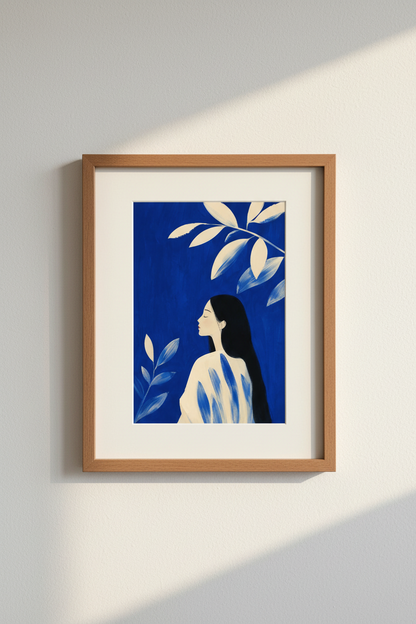 minimalist wall art | blue portrait, indigo canvas decor for living room