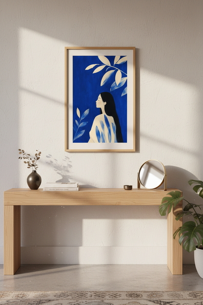 minimalist wall art | blue portrait, indigo canvas decor for living room