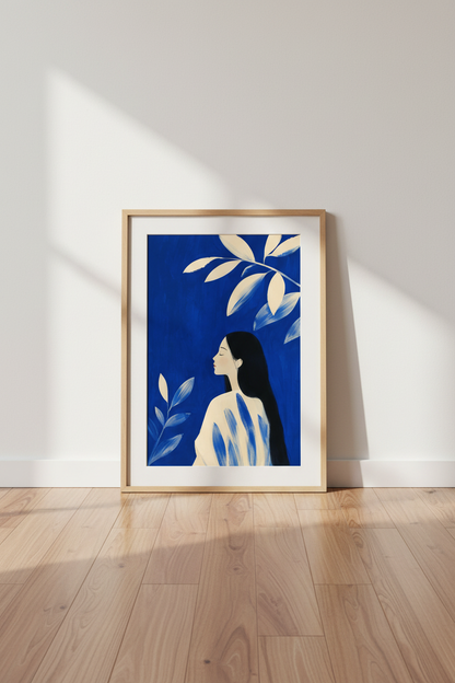 minimalist wall art | blue portrait, indigo canvas decor for living room