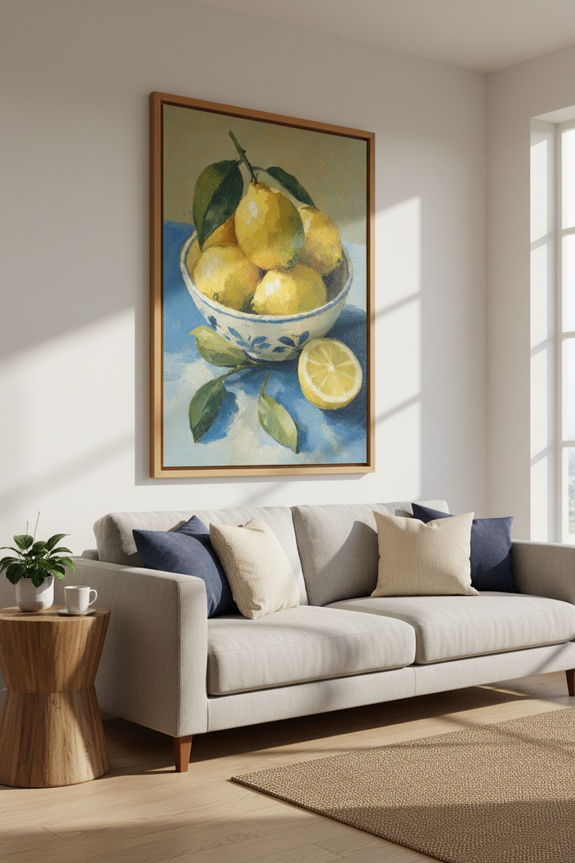 Lemon Still Life Art Print | Mediterranean Kitchen Decor | Impressionist Fruit Poster